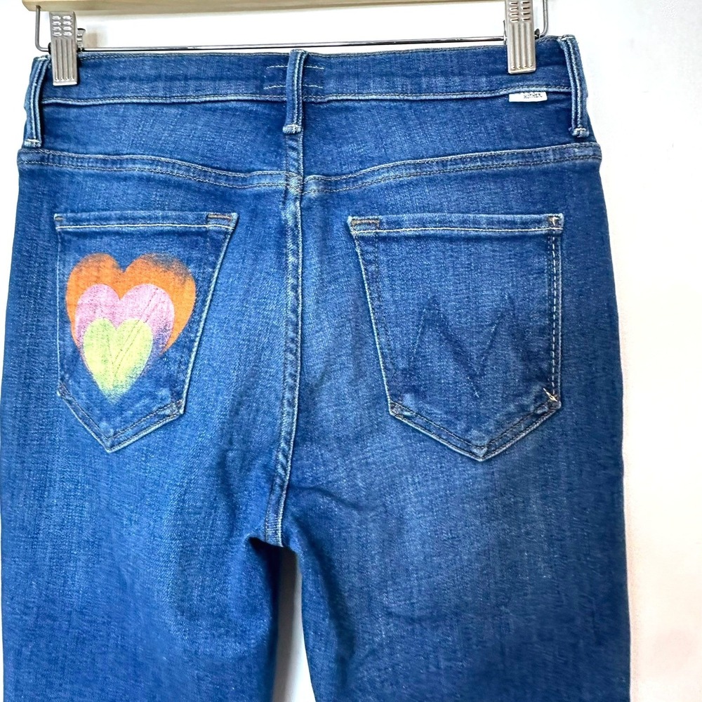 MOTHER The Super Stunner Ankle Skinny Jeans Button Fly Heart Size 27 Denim - Picture 10 of 16